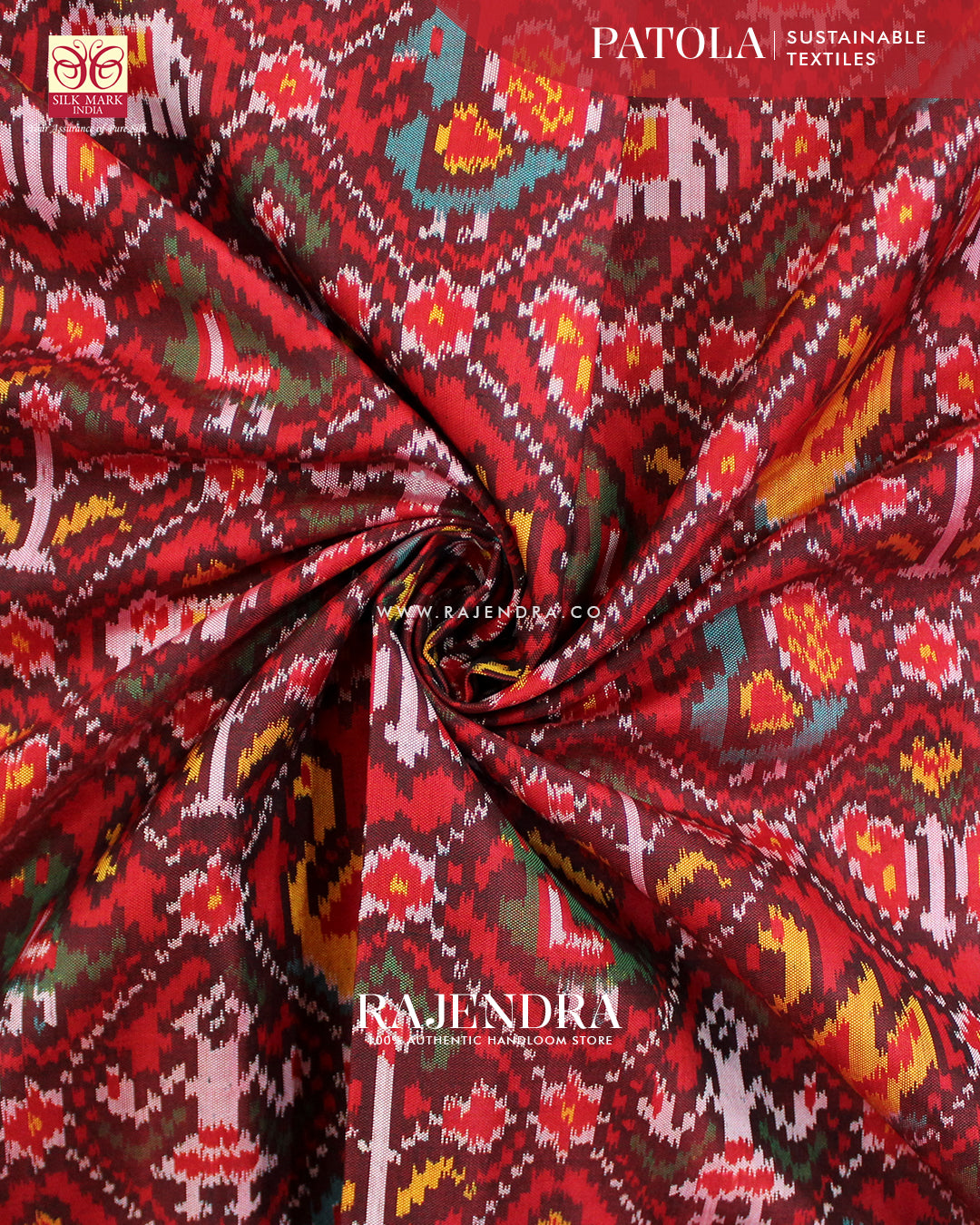 Traditional Hathi Popat Design Red Ikat Rajkot Patola Saree