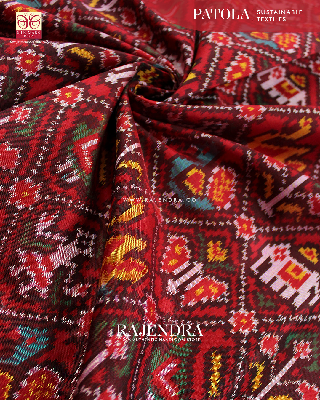 Traditional Hathi Popat Design Red Ikat Rajkot Patola Saree