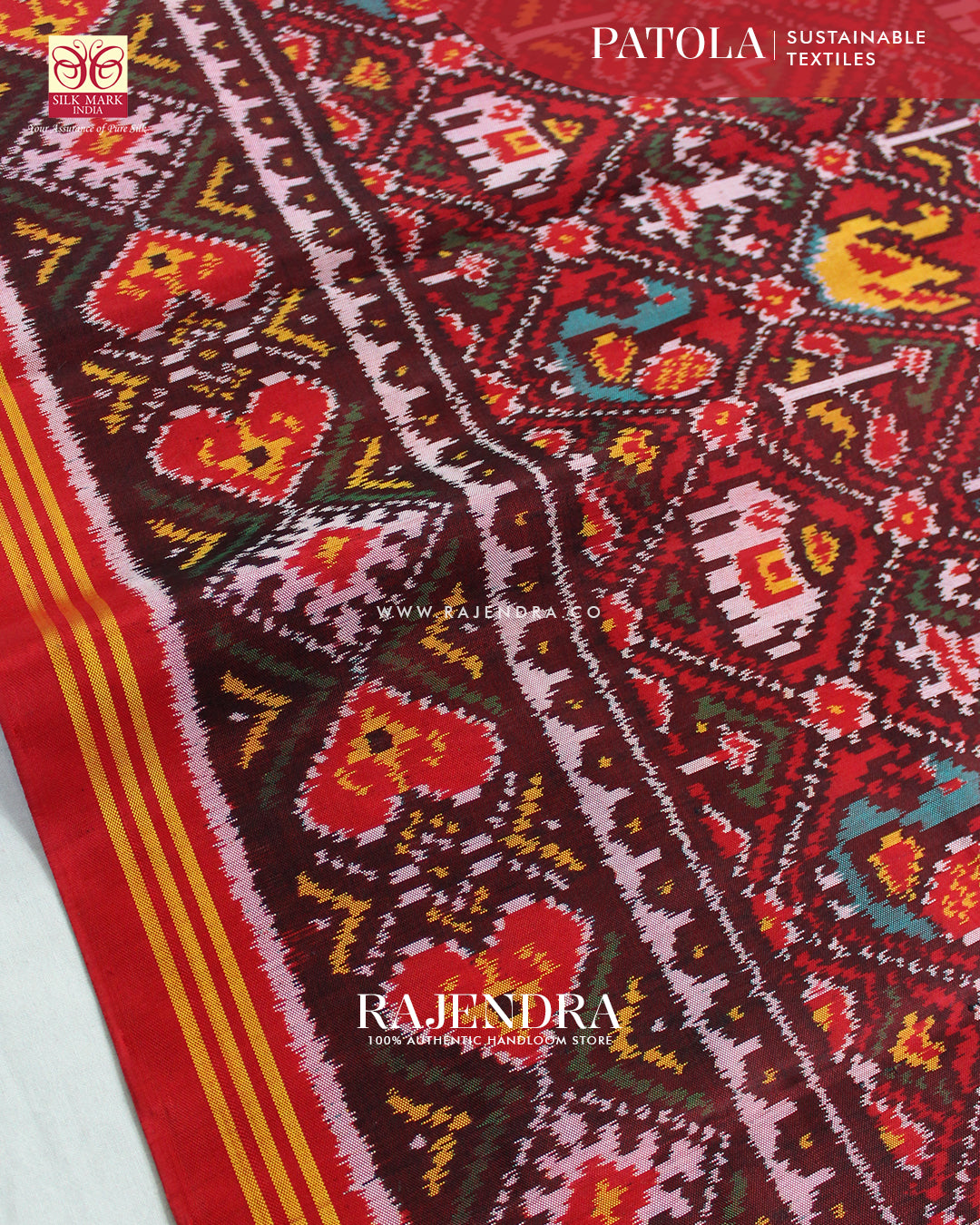Traditional Hathi Popat Design Red Ikat Rajkot Patola Saree