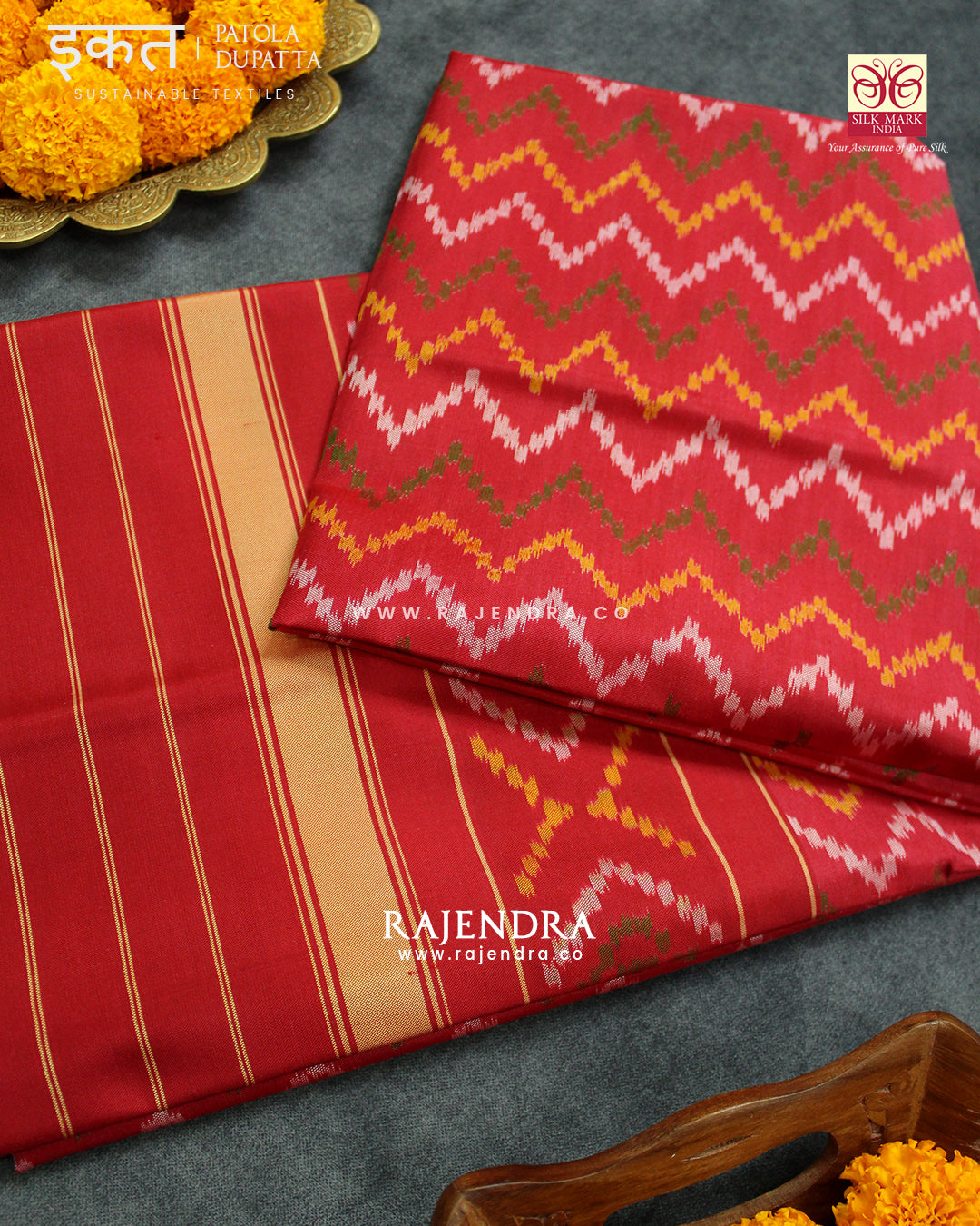 Exclusive Laheriya Design Red Single Ikat Rajkot Patola Dupatta