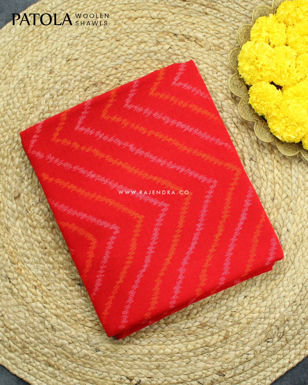 Handwoven Laheriya Design Red Woolen Patola Shawls