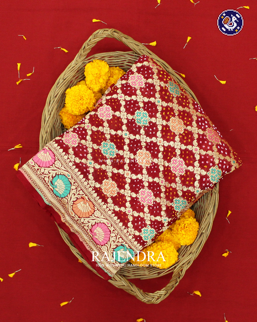 Traditional Meenakari Maroonish Red Pure Georgette Banarasi Bandhani Saree