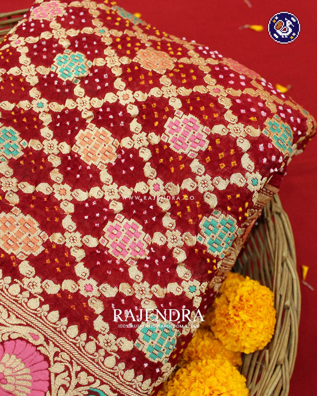 Traditional Meenakari Maroonish Red Pure Georgette Banarasi Bandhani Saree