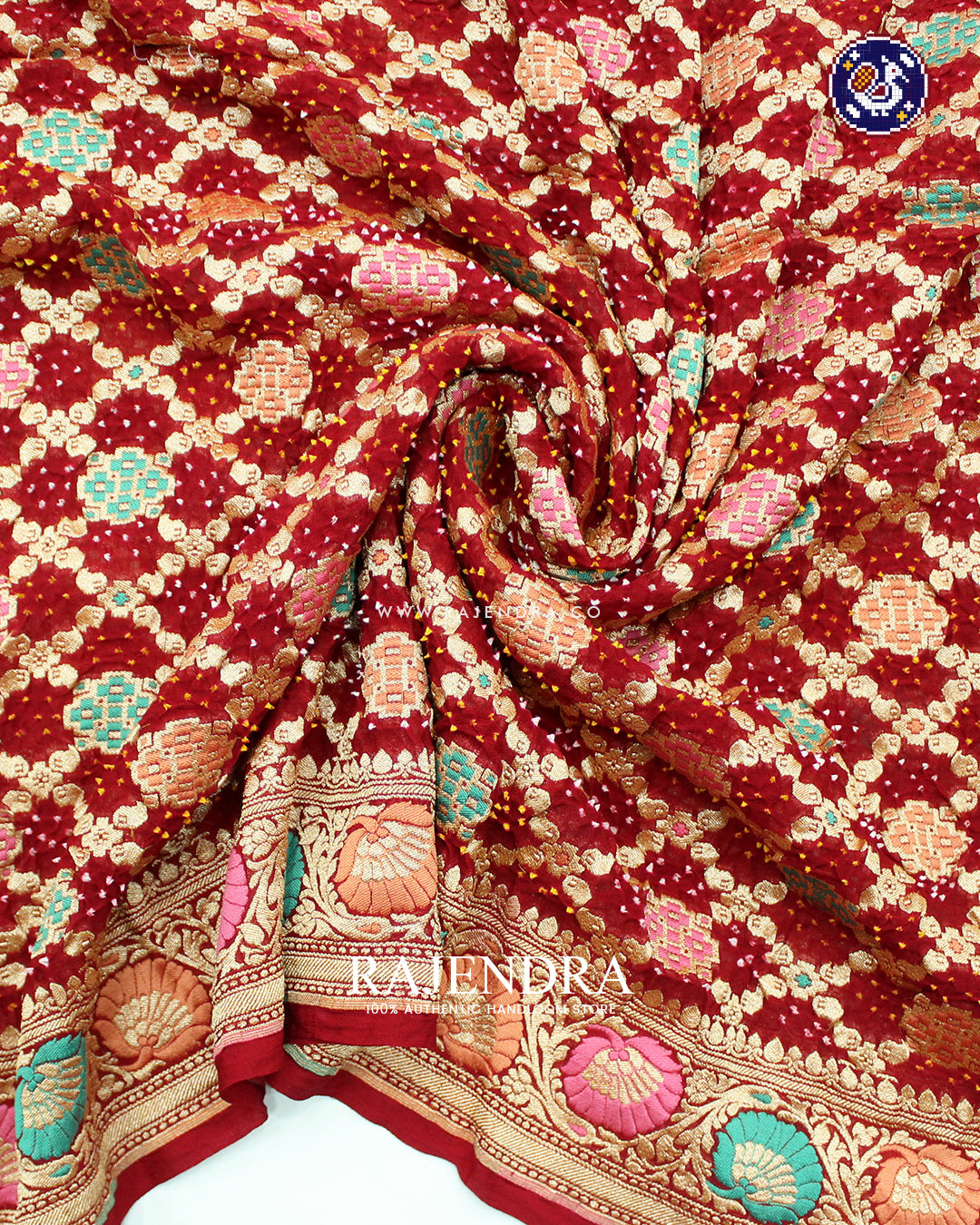 Traditional Meenakari Maroonish Red Pure Georgette Banarasi Bandhani Saree