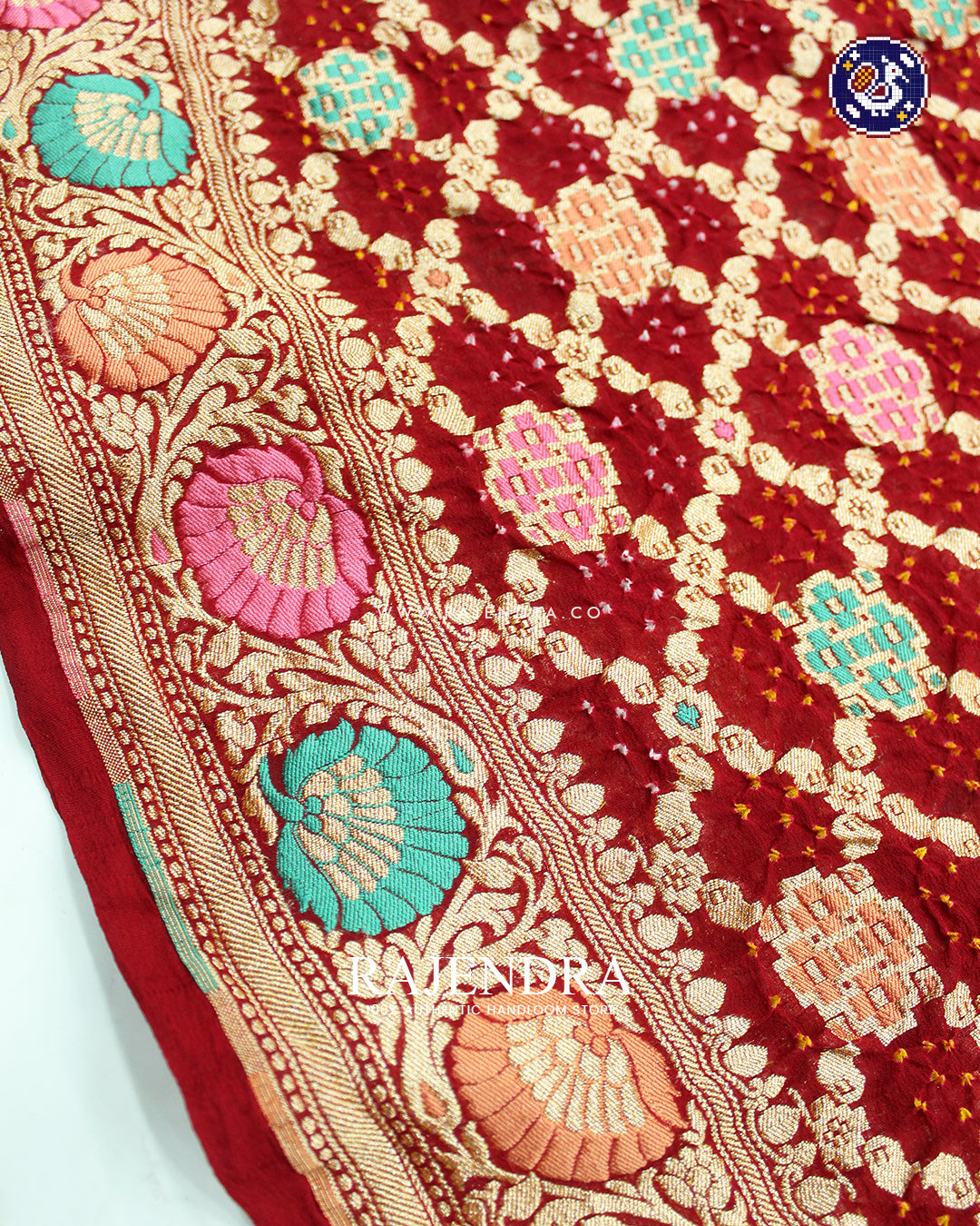 Traditional Meenakari Maroonish Red Pure Georgette Banarasi Bandhani Saree