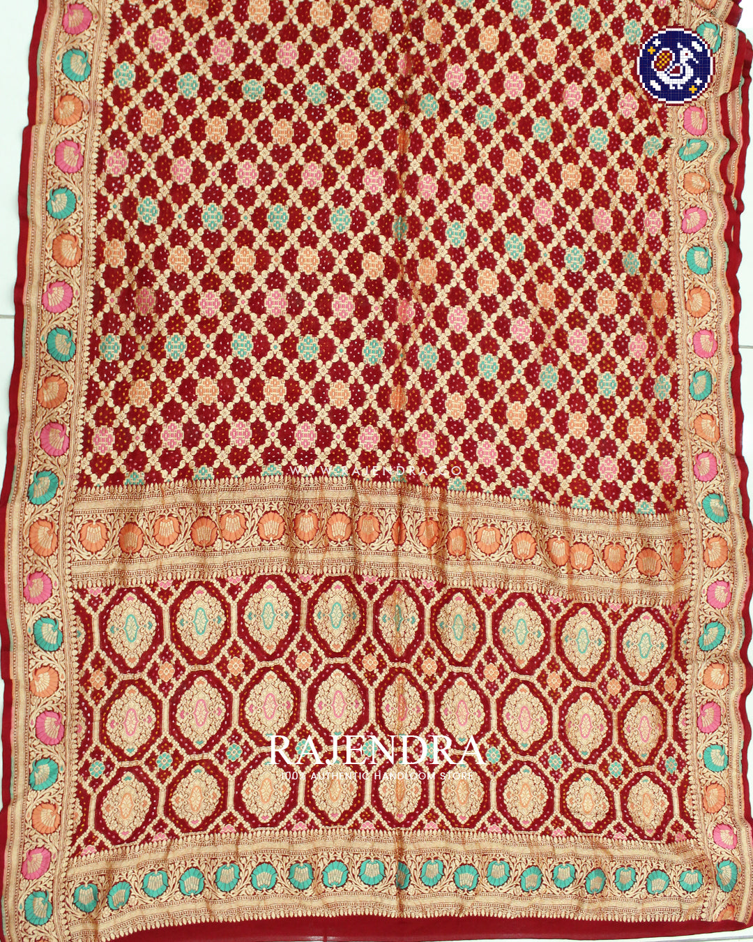 Traditional Meenakari Maroonish Red Pure Georgette Banarasi Bandhani Saree