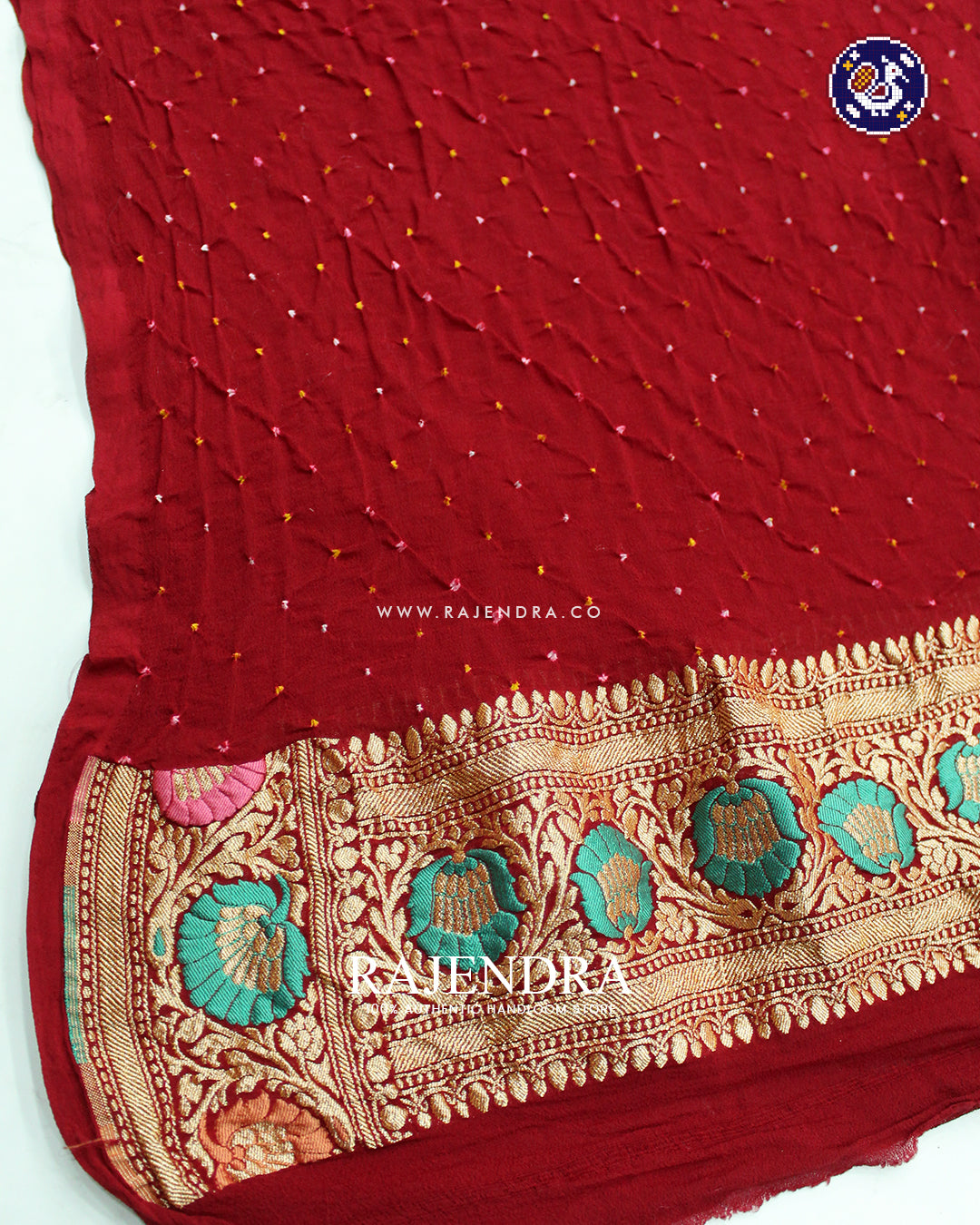 Traditional Meenakari Maroonish Red Pure Georgette Banarasi Bandhani Saree