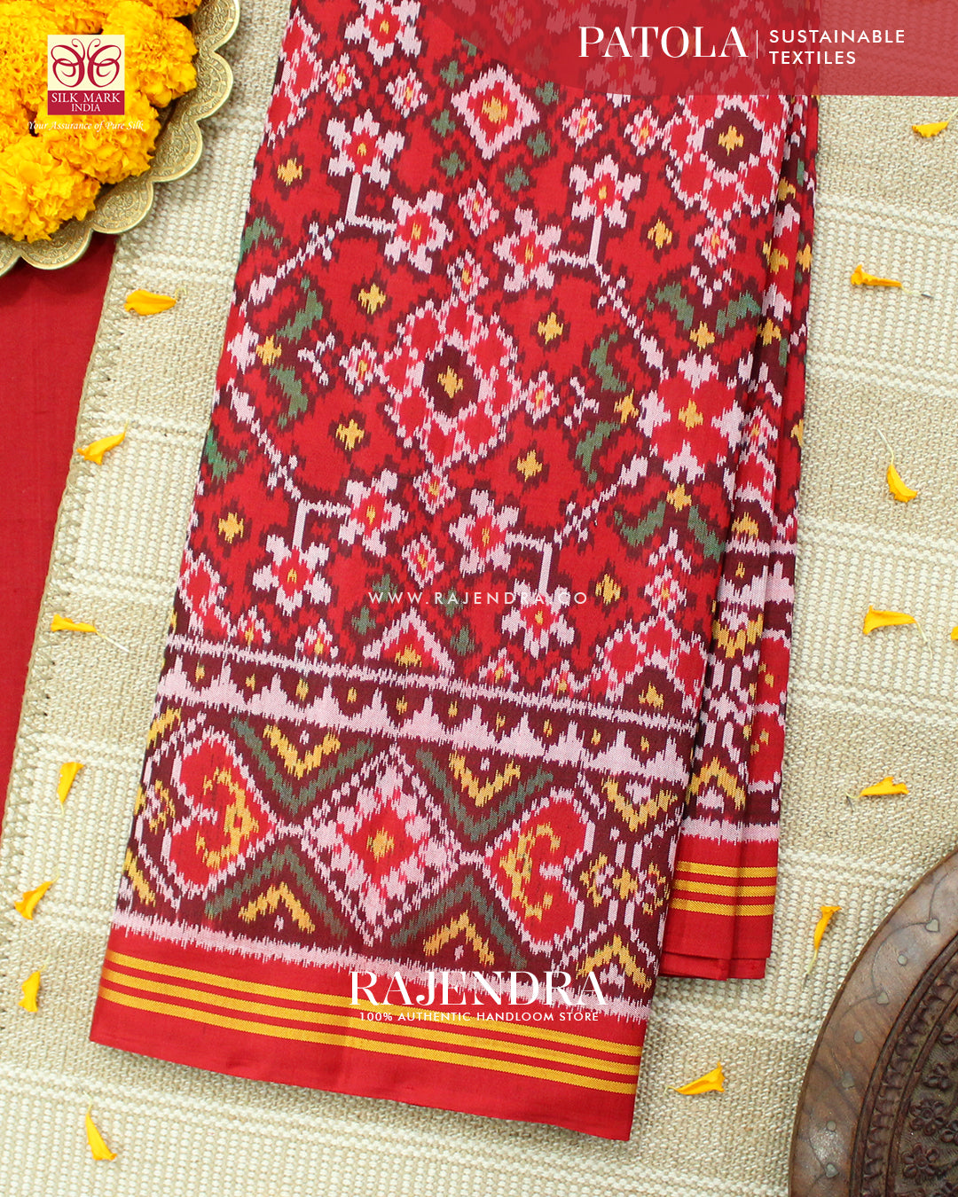 Traditional Navratna Design Red Ikat Rajkot Patola Saree