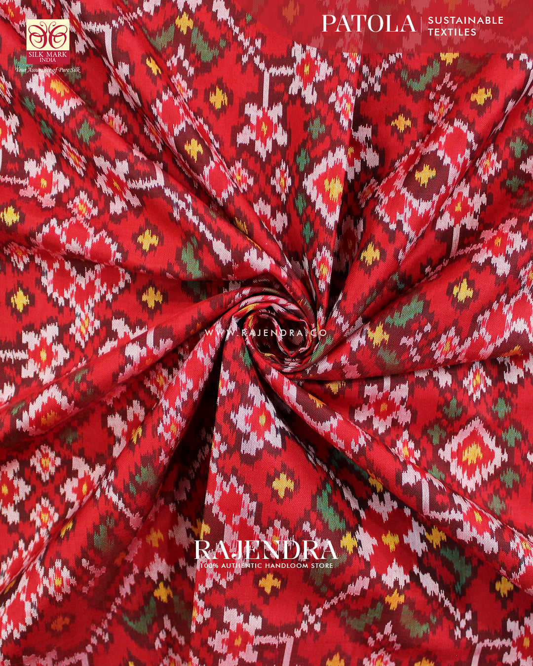 Traditional Navratna Design Red Ikat Rajkot Patola Saree