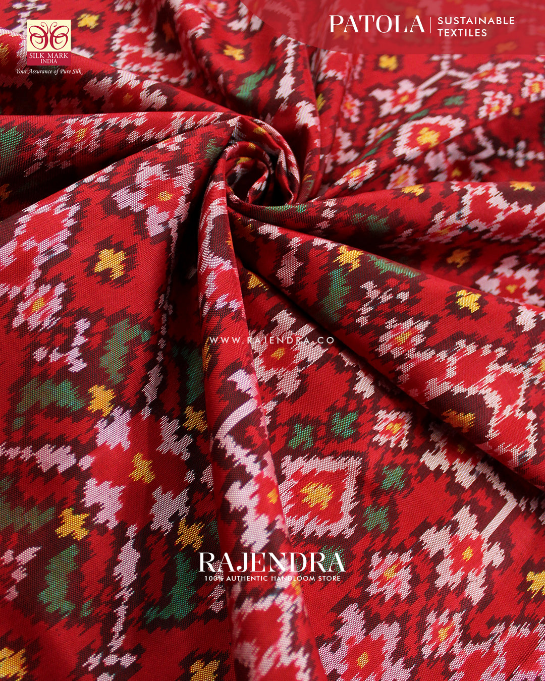 Traditional Navratna Design Red Ikat Rajkot Patola Saree