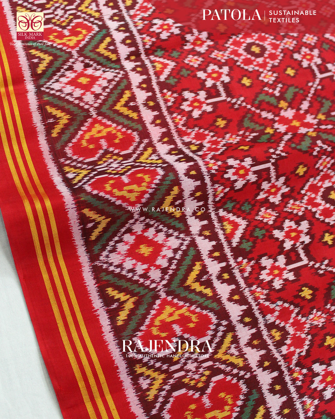 Traditional Navratna Design Red Ikat Rajkot Patola Saree