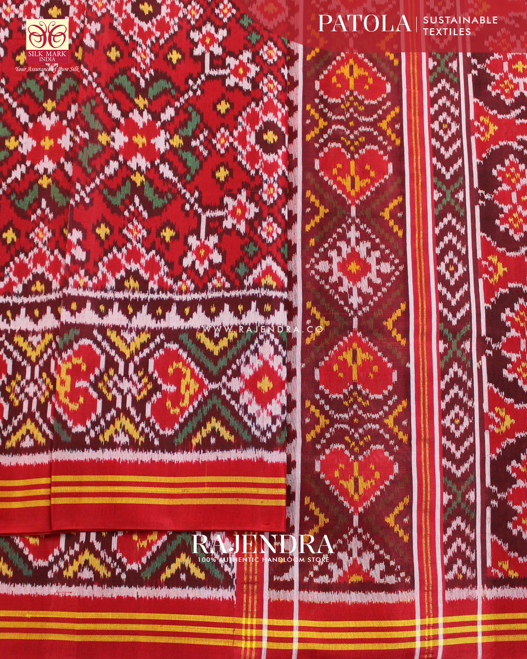 Traditional Navratna Design Red Ikat Rajkot Patola Saree