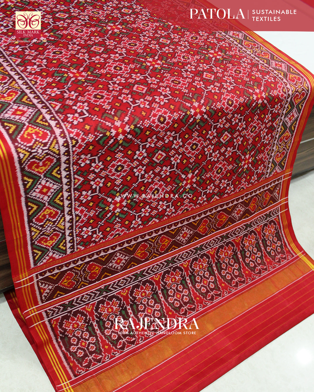 Traditional Navratna Design Red Ikat Rajkot Patola Saree