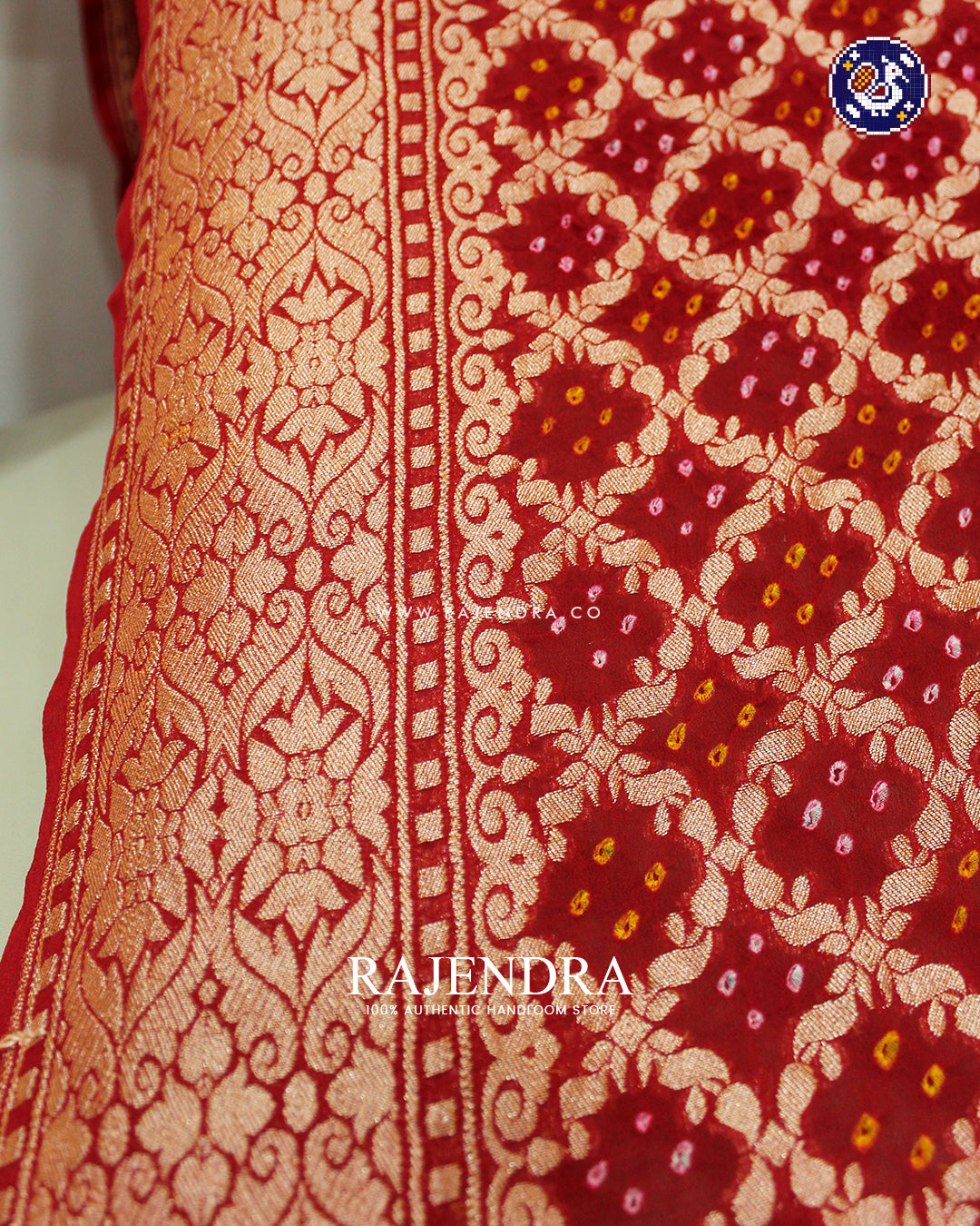 Traditional Red Pure Georgette Banarasi Bandhani Dupatta