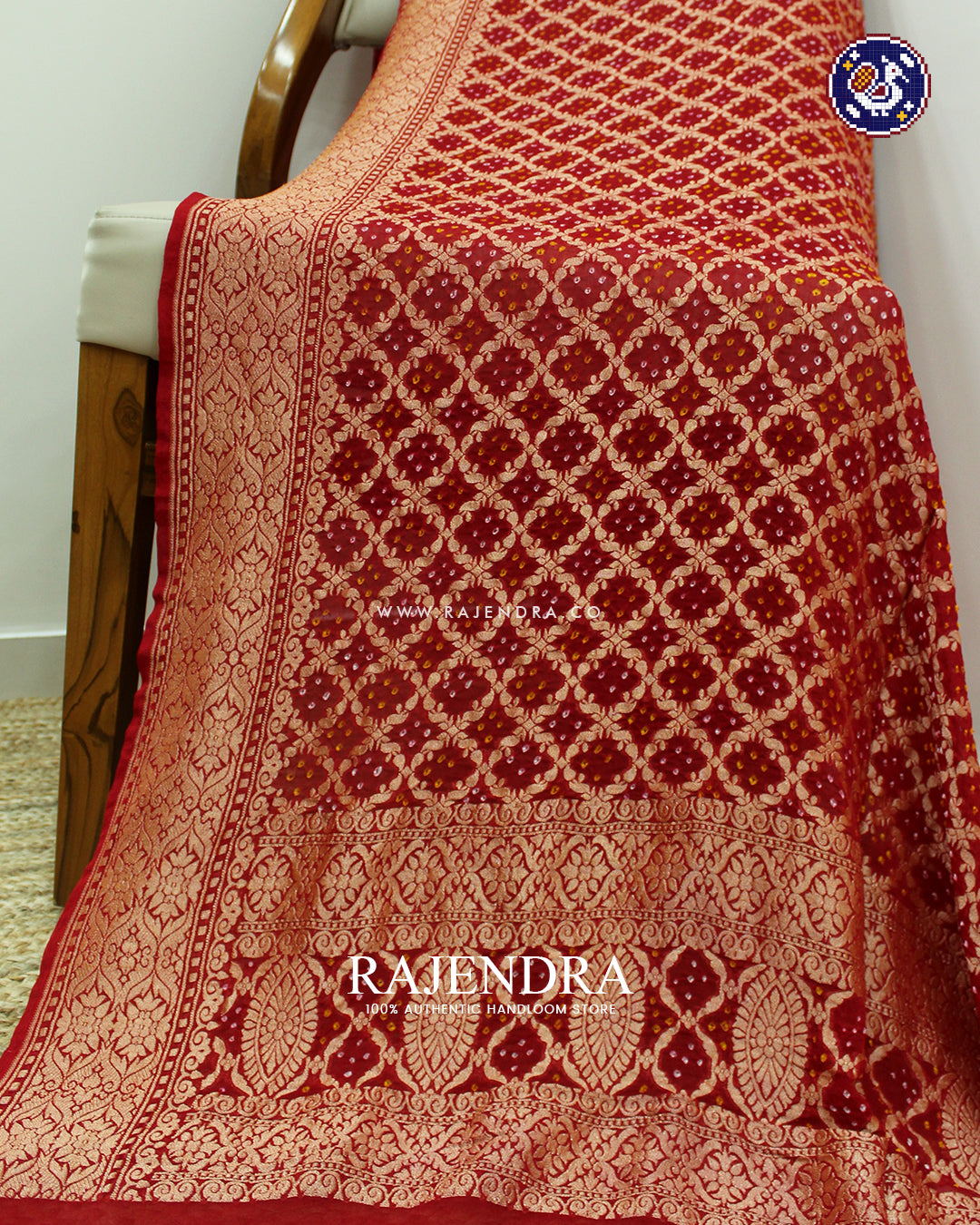 Traditional Red Pure Georgette Banarasi Bandhani Dupatta