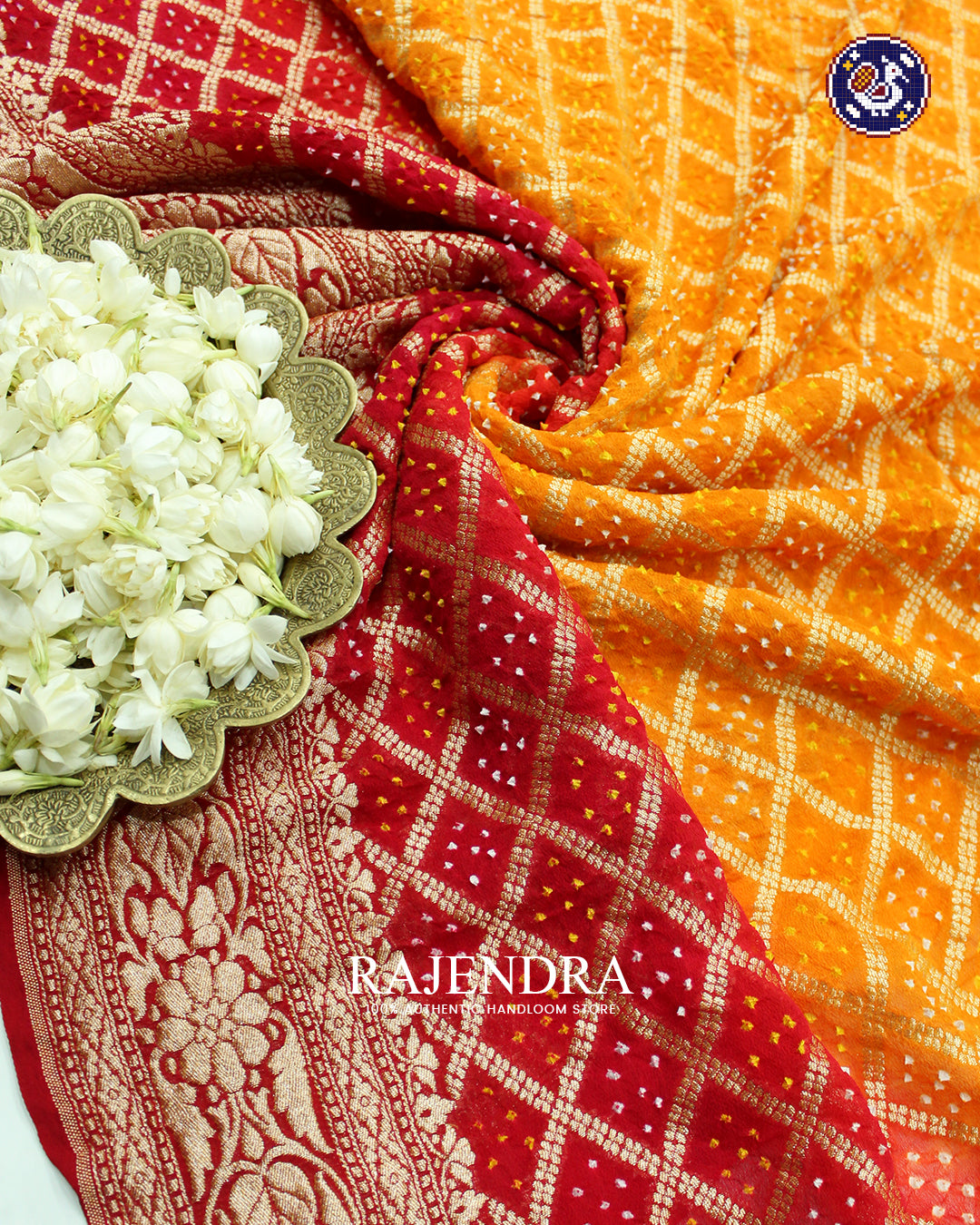 Traditional Khadi Georgette Red Orange Banarasi Bandhani Saree