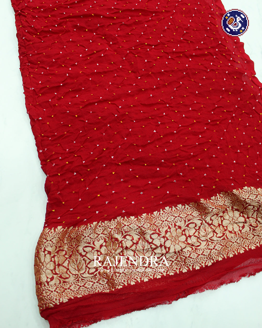 Traditional Khadi Georgette Red Orange Banarasi Bandhani Saree