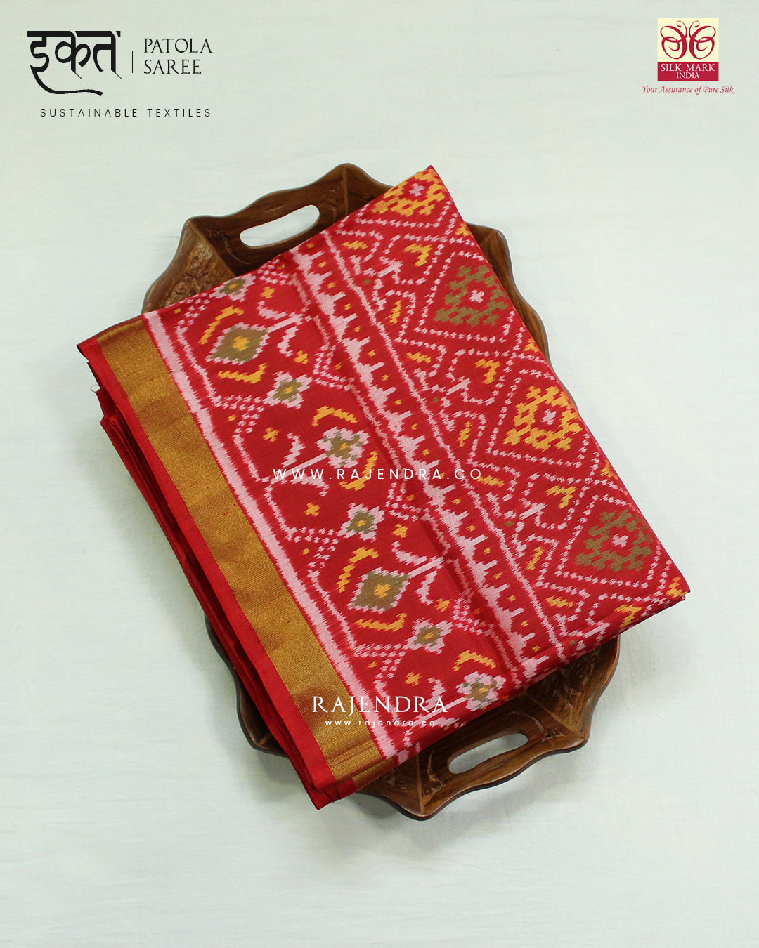 Traditional Panchanda Design Red Single Ikat Rajkot Patola Saree