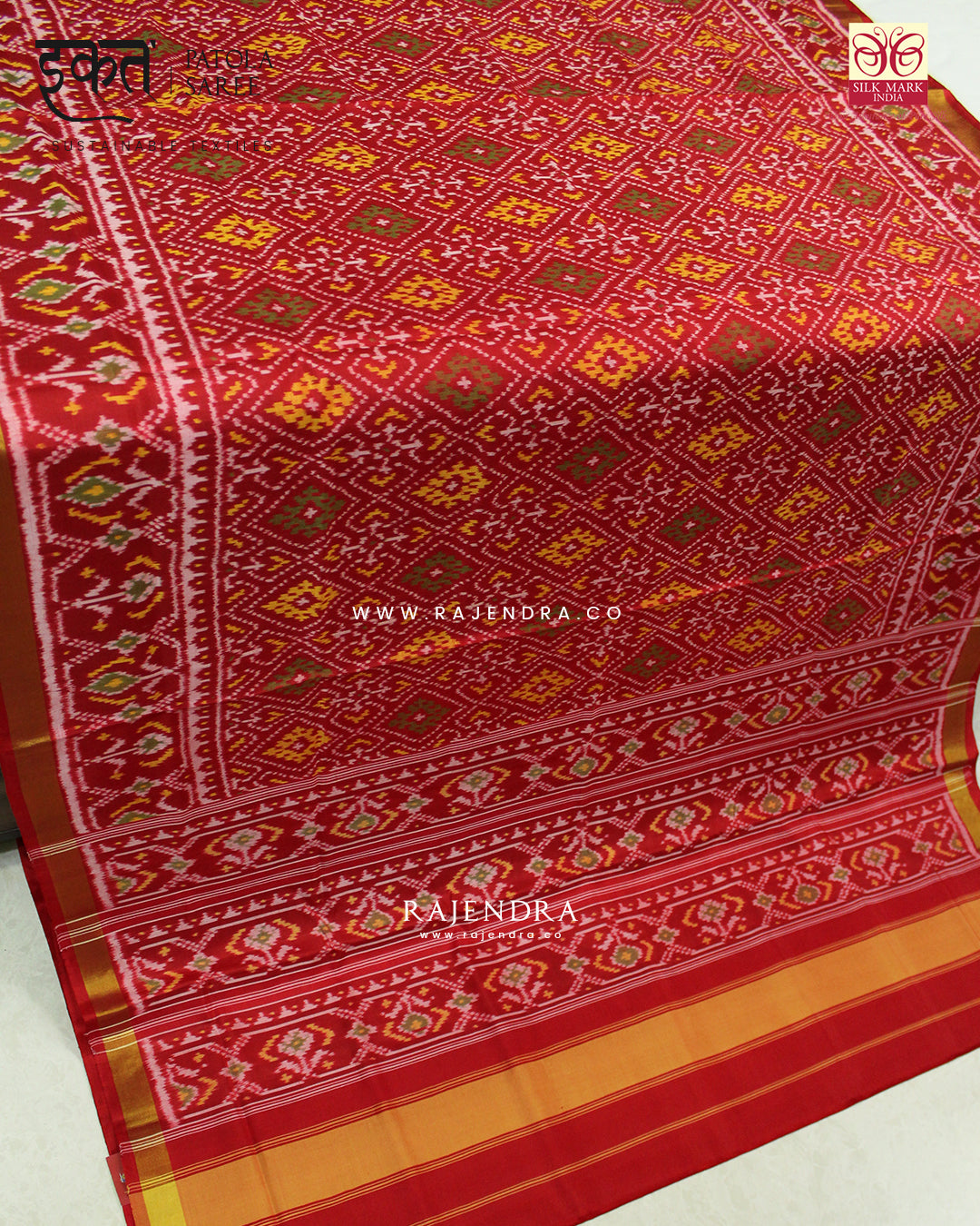 Traditional Panchanda Design Red Single Ikat Rajkot Patola Saree