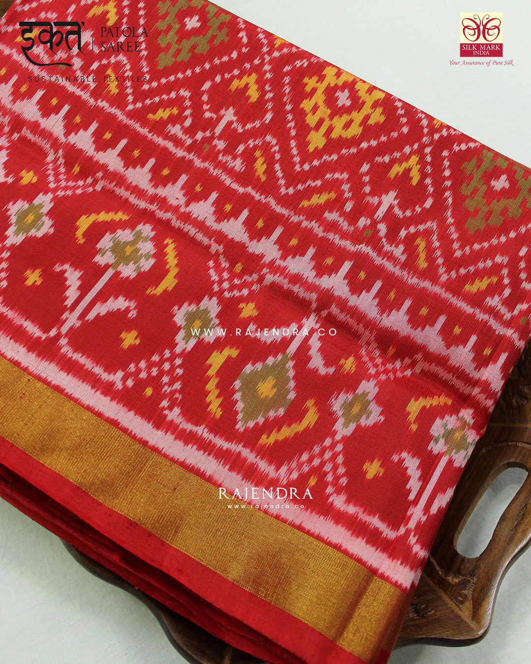 Traditional Panchanda Design Red Single Ikat Rajkot Patola Saree
