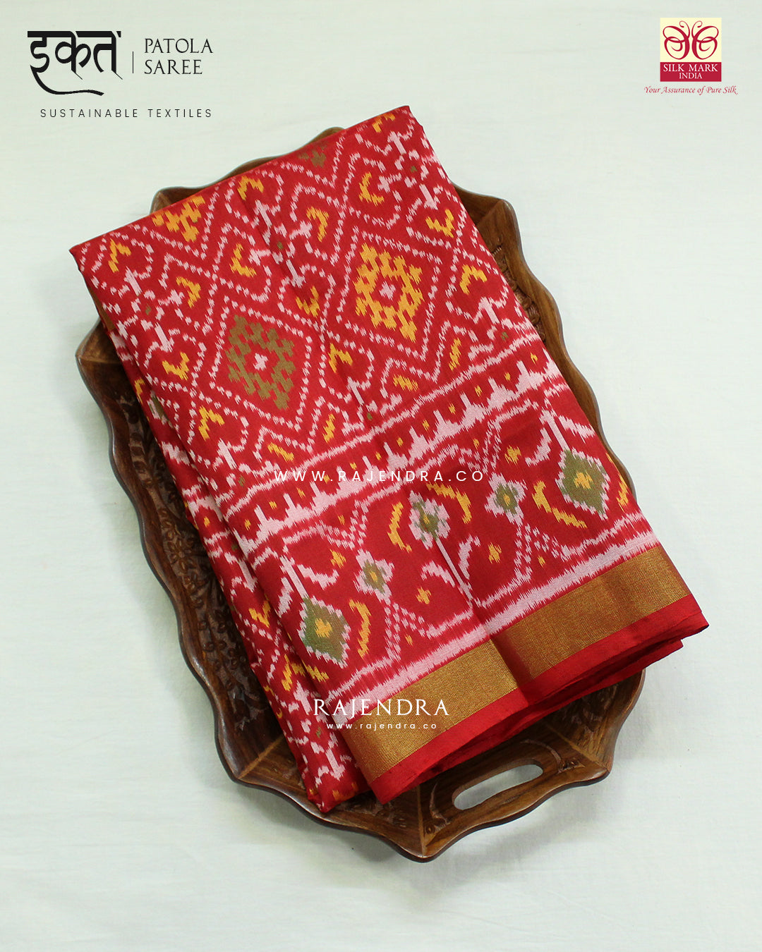 Traditional Panchanda Design Red Single Ikat Rajkot Patola Saree