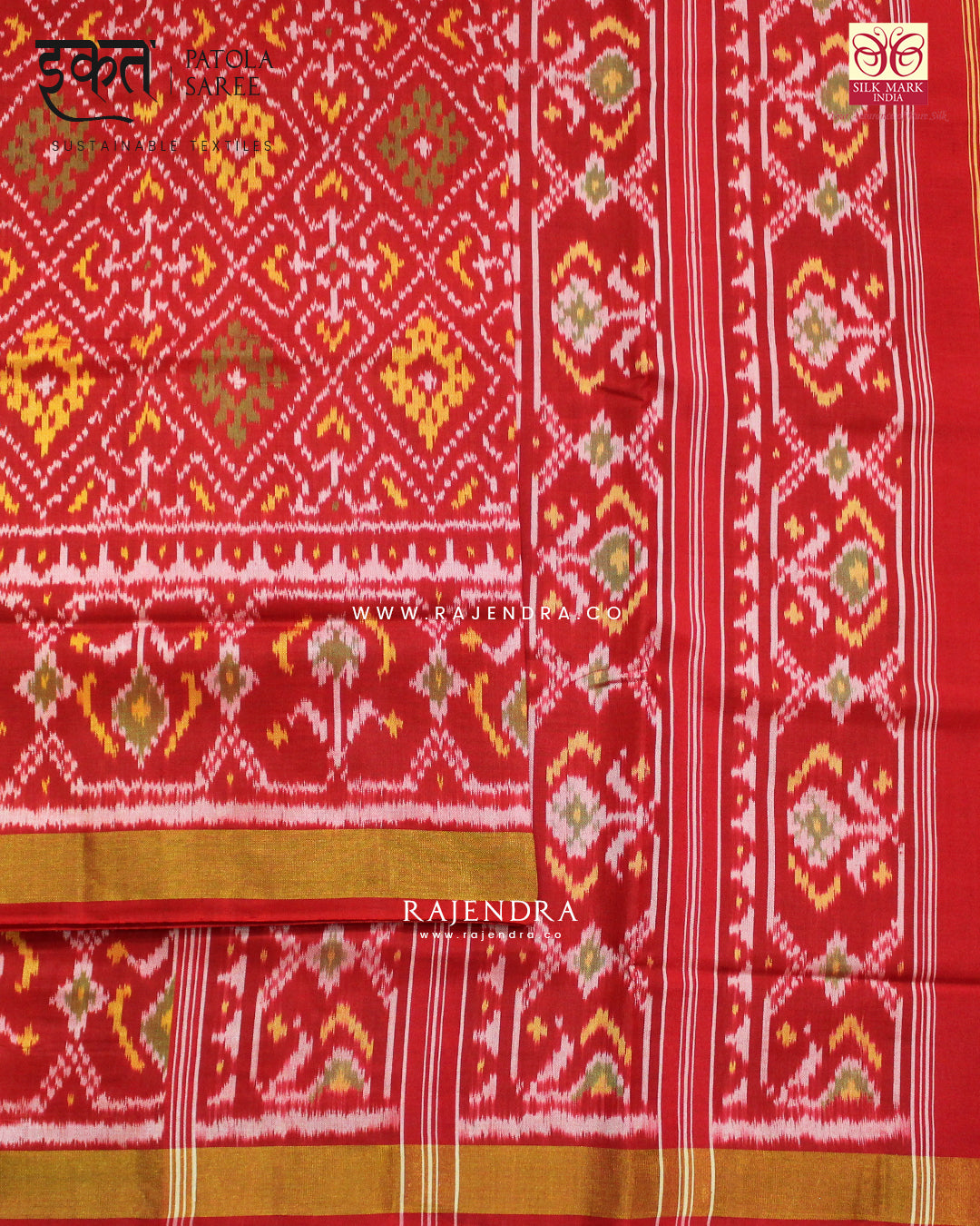 Traditional Panchanda Design Red Single Ikat Rajkot Patola Saree
