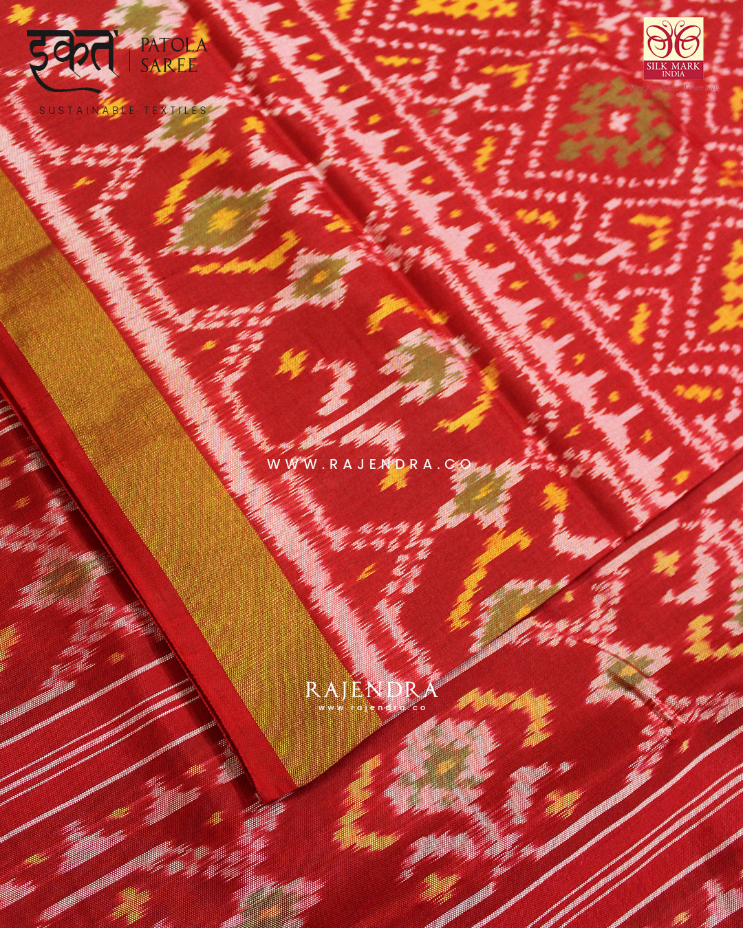 Traditional Panchanda Design Red Single Ikat Rajkot Patola Saree