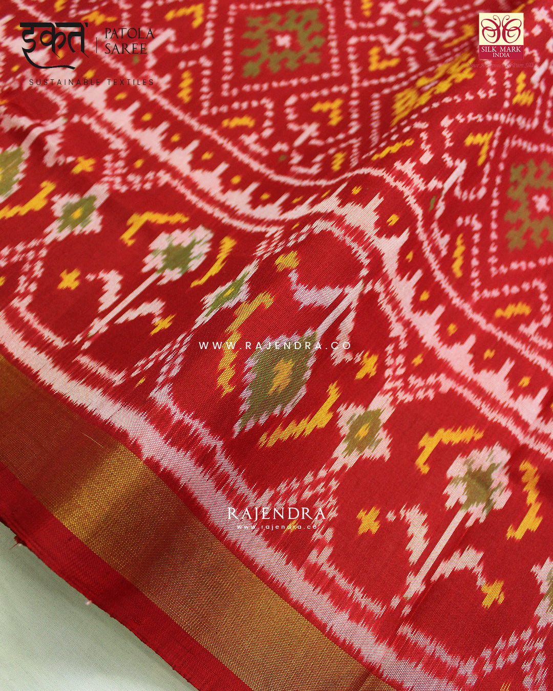 Traditional Panchanda Design Red Single Ikat Rajkot Patola Saree
