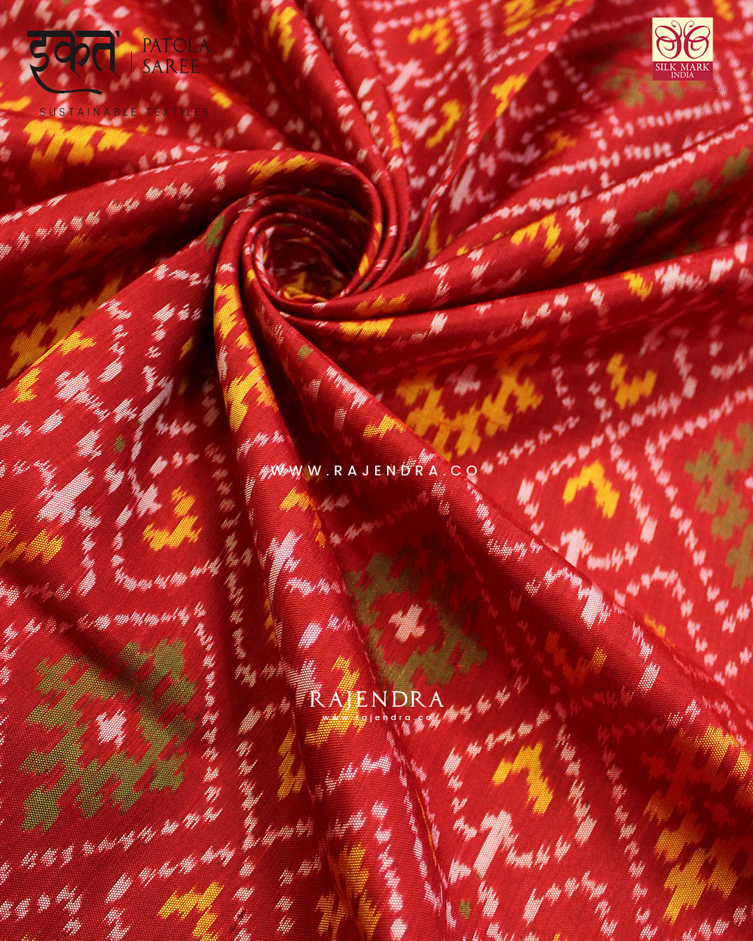 Traditional Panchanda Design Red Single Ikat Rajkot Patola Saree