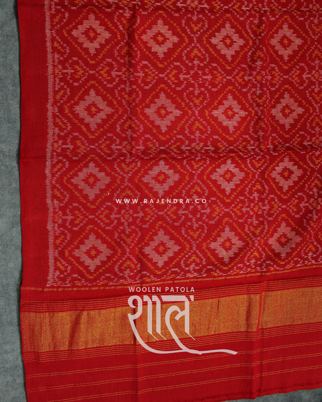 Handwoven Panchanda Design Red Woolen Patola Shawls
