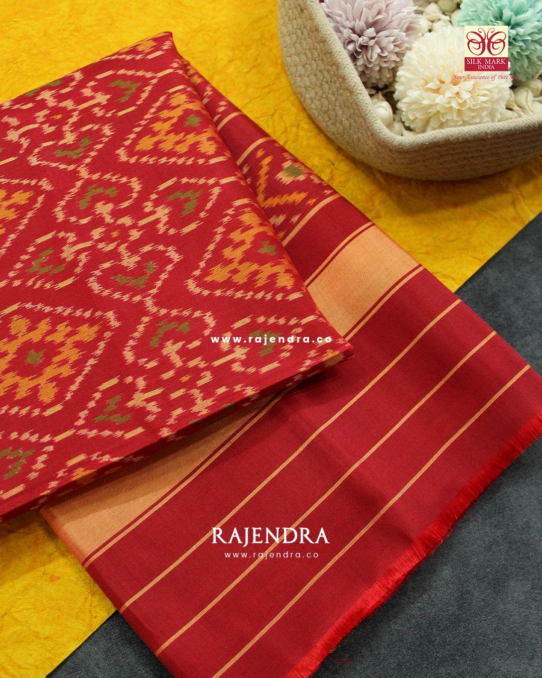 Traditional Panchanda Design Red Single Ikat Rajkot Patola Dupatta