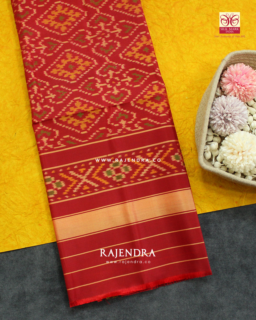 Traditional Panchanda Design Red Single Ikat Rajkot Patola Dupatta