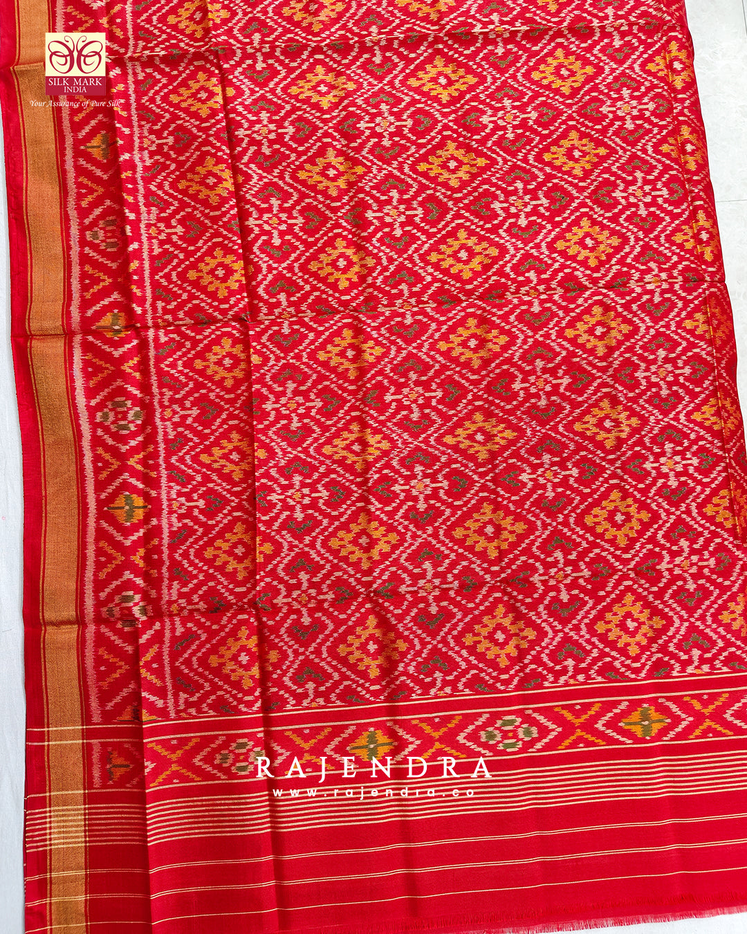Traditional Panchanda Bhat Red Single Ikat Rajkot Patola Dupatta