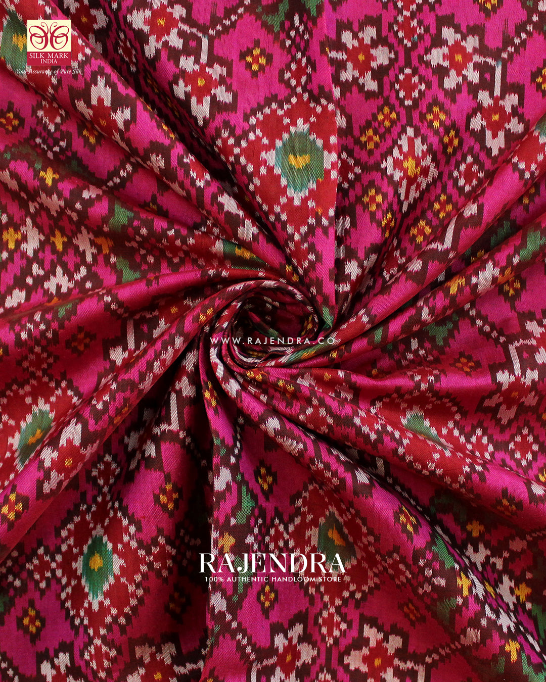 Traditional Navratna Red and Pink Single Ikat Rajkot Patola Saree