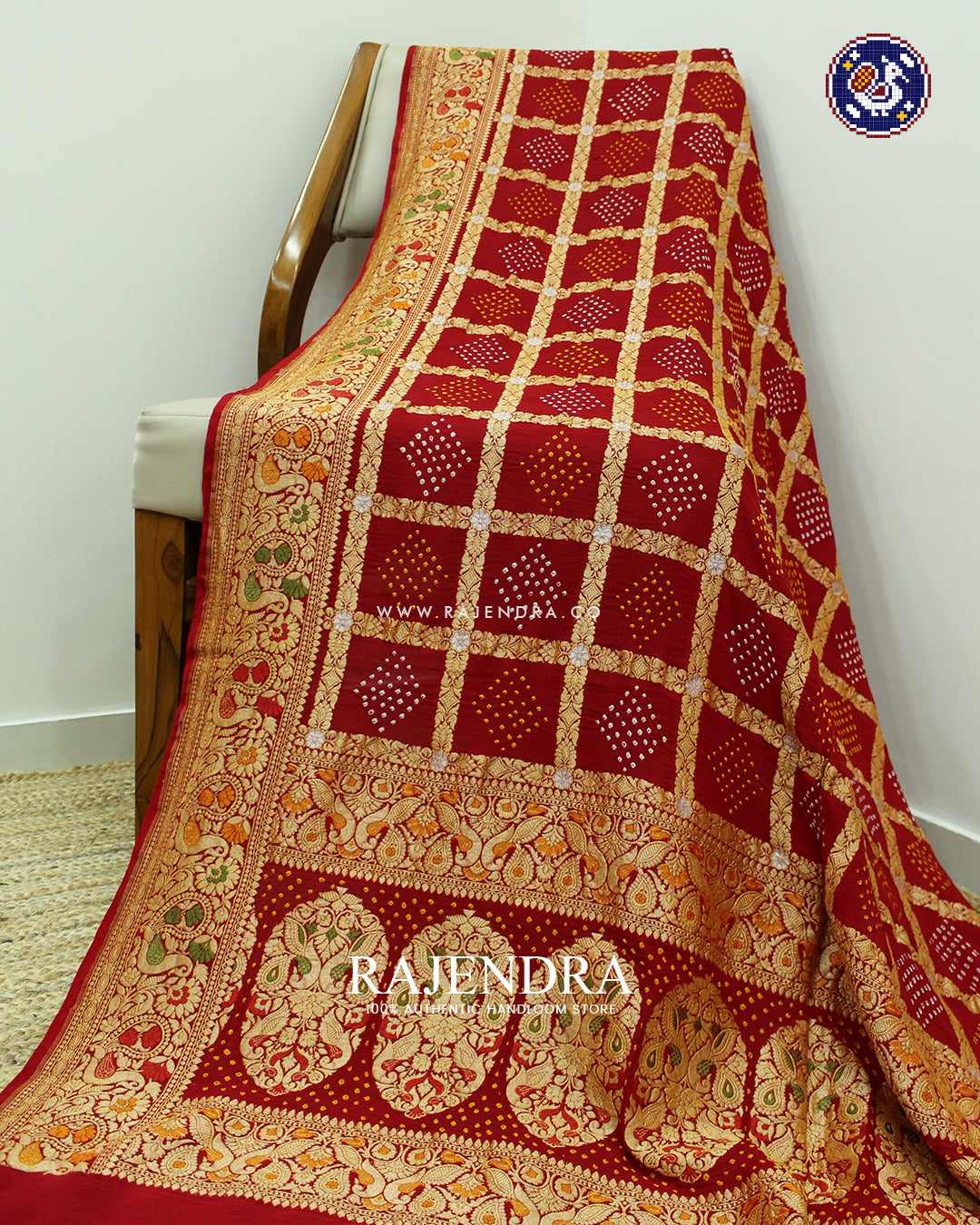 Exclusive Gharchola Design Red Banarasi Bandhani Dupatta