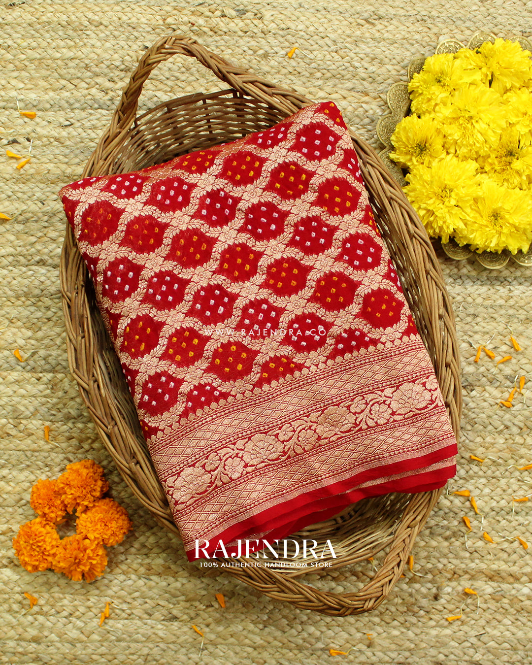 Traditional Khadi Georgette Red Banarasi Bandhani Saree