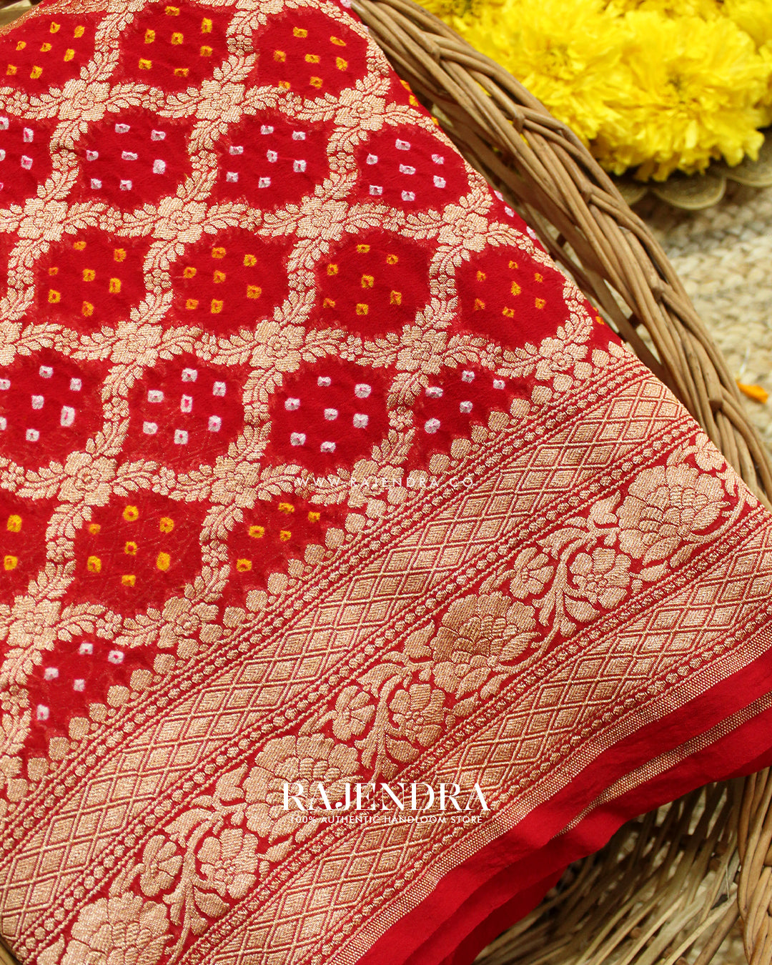 Traditional Khadi Georgette Red Banarasi Bandhani Saree