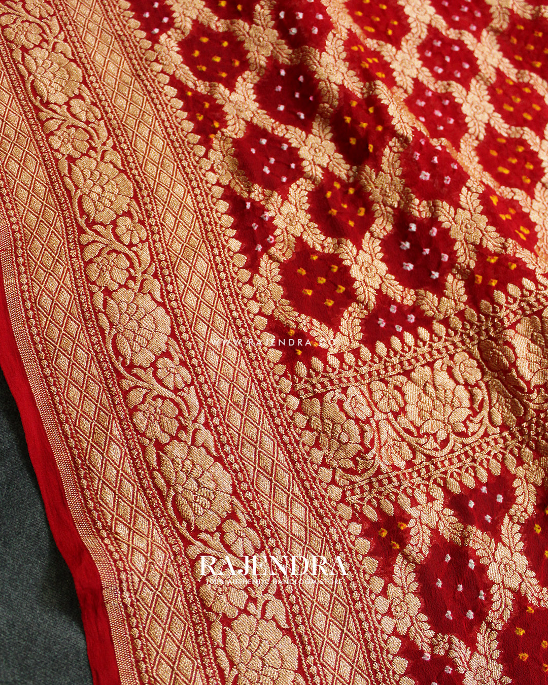 Traditional Khadi Georgette Red Banarasi Bandhani Saree