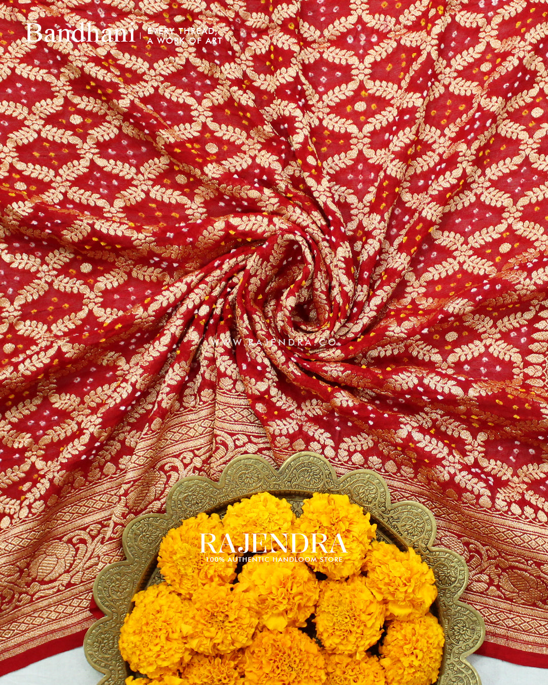 Traditional Pure Georgette Red Banarasi Bandhani Saree