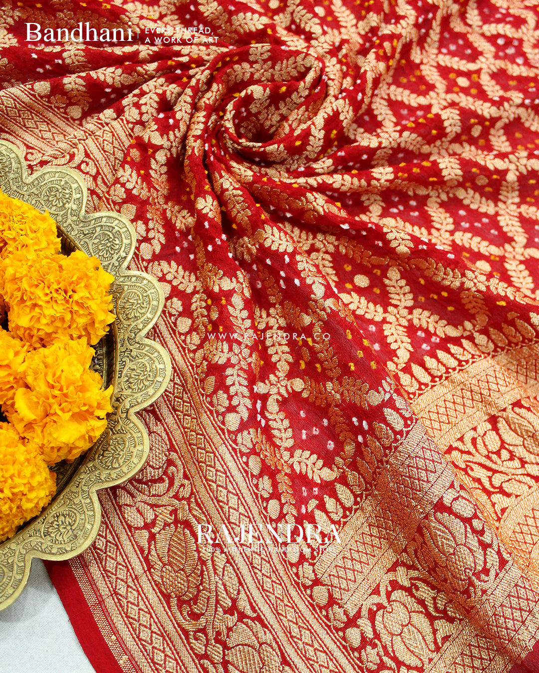 Traditional Pure Georgette Red Banarasi Bandhani Saree