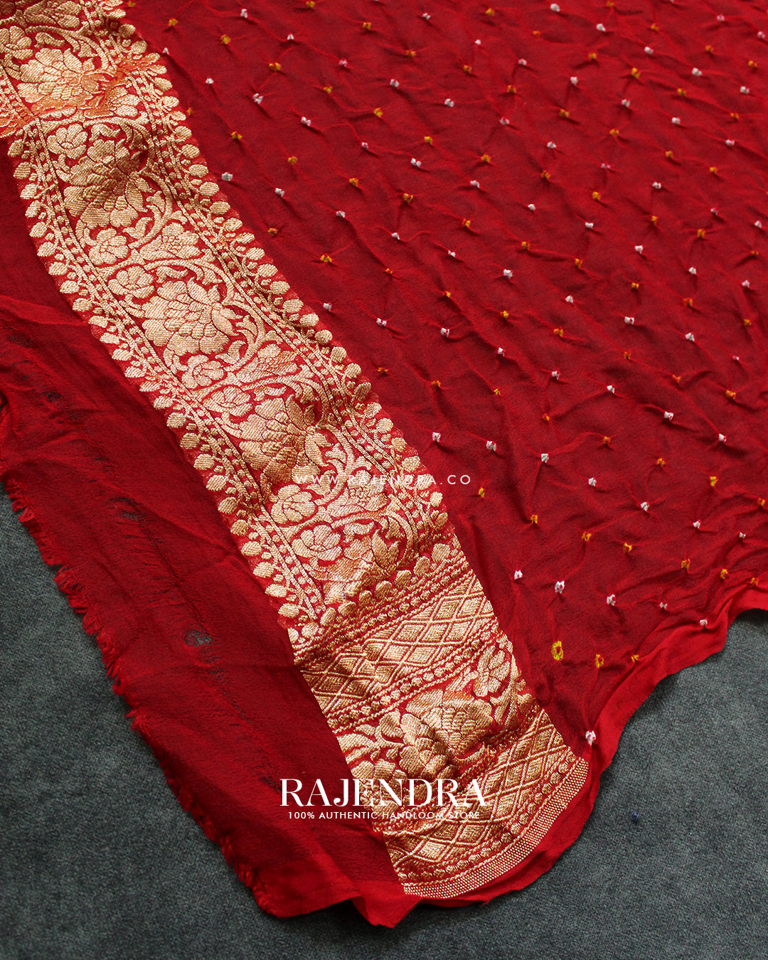 Traditional Khadi Georgette Red Banarasi Bandhani Saree