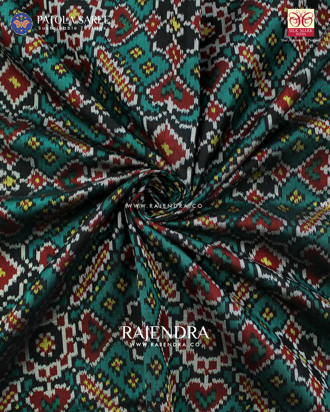 Traditional Manekchowk Design Red and Rama Green Ikat Rajkot Patola Saree