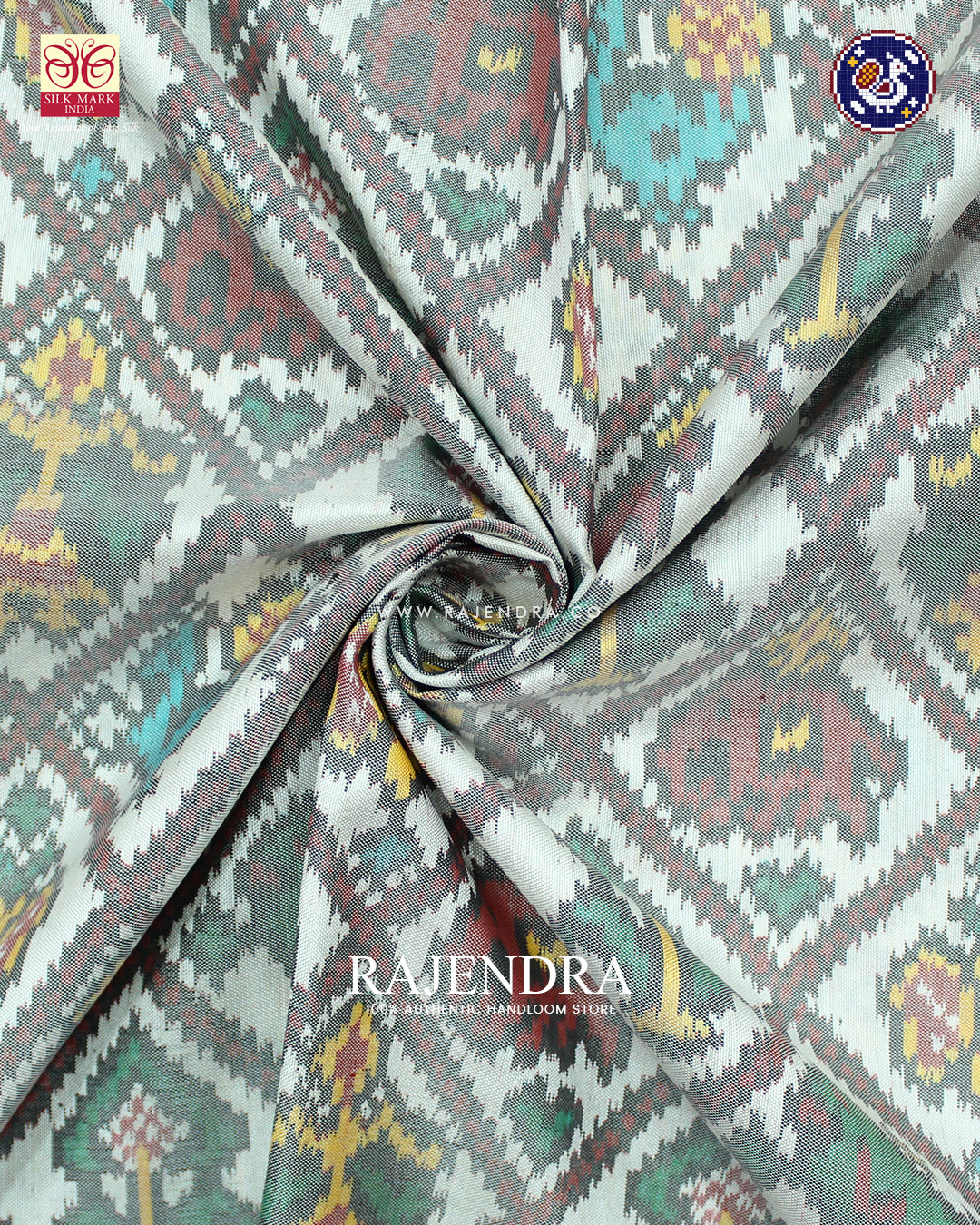 Traditional Hathi Popat Red and White Ikat Rajkot Patola Saree