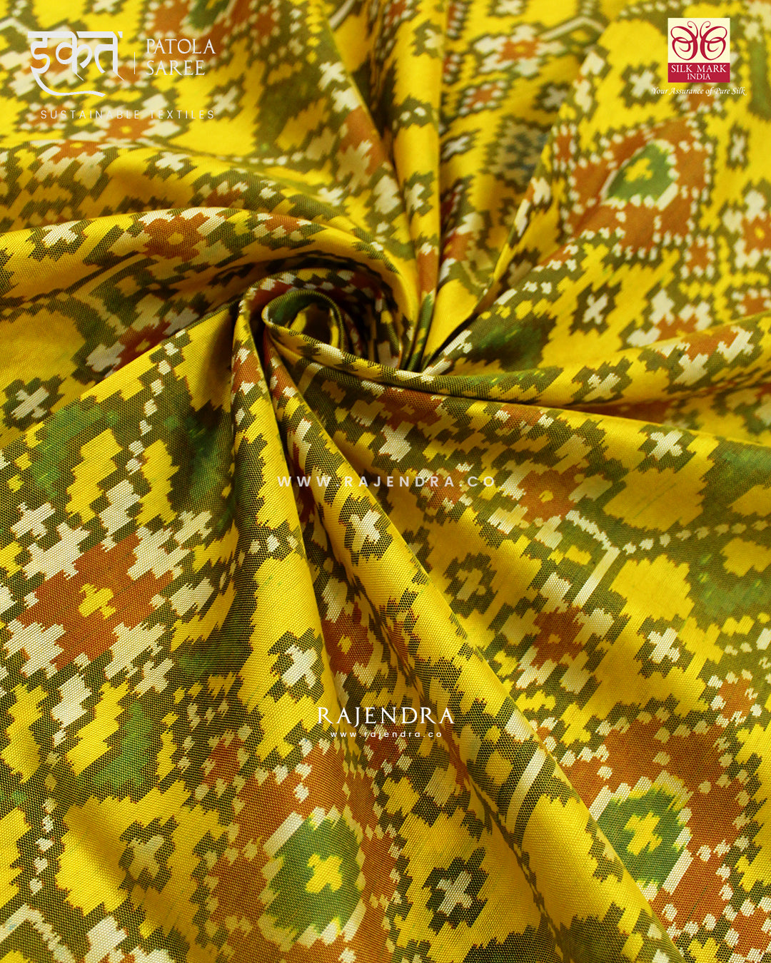 Traditional Navratna Design Red and Yellow Single Ikat Rajkot Patola Saree