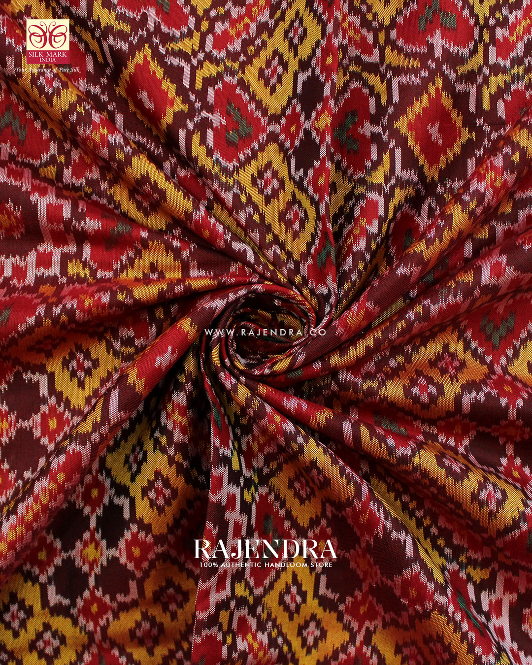 Traditional Manekchowk Design Red and Mustard Ikat Rajkot Patola Saree
