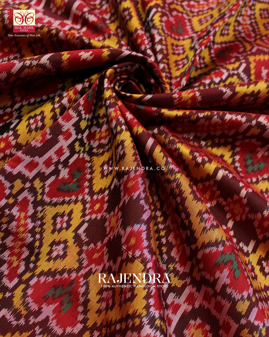 Traditional Manekchowk Design Red and Mustard Ikat Rajkot Patola Saree
