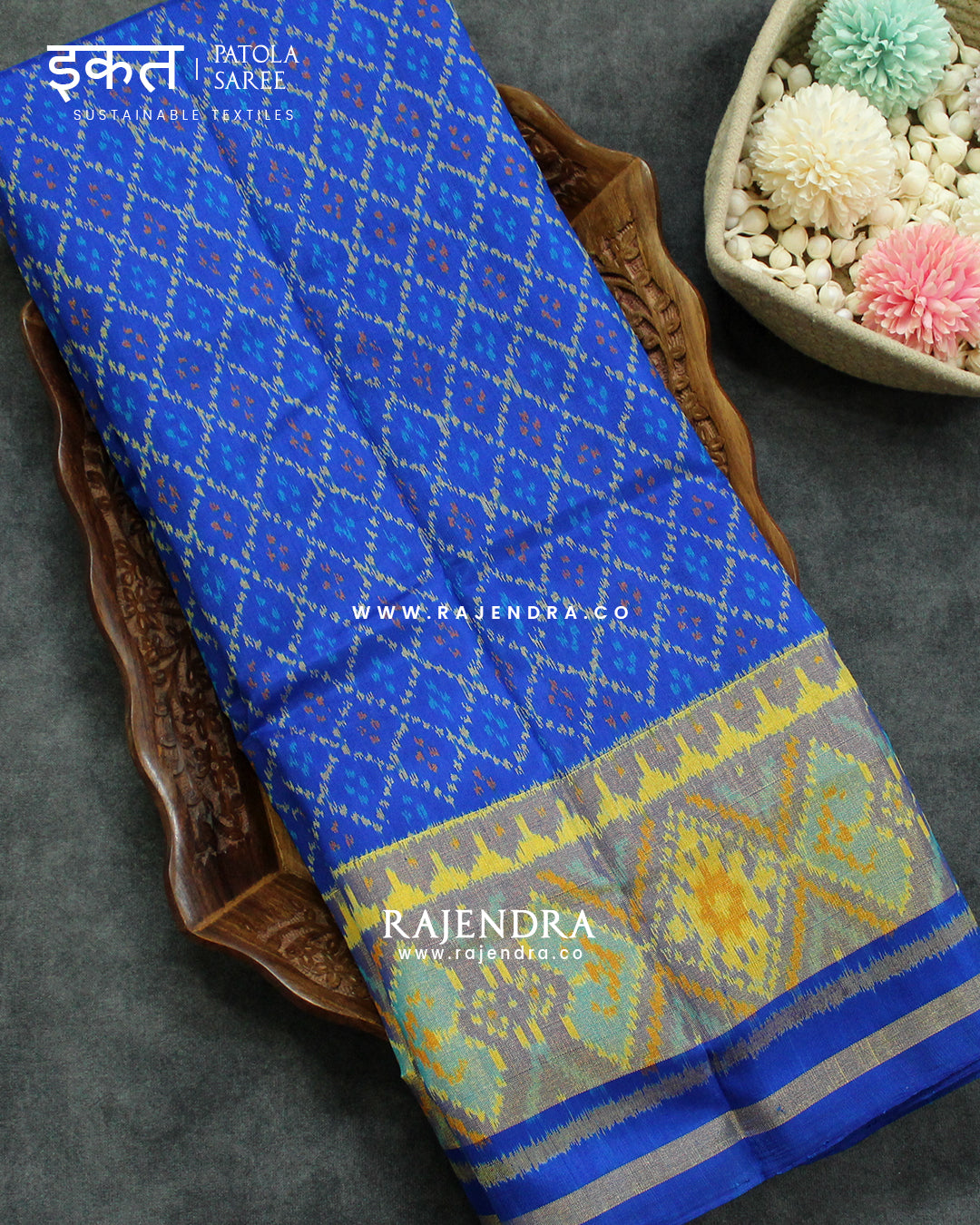 Traditional Sakali Design Blue Single Ikat Rajkot Patola Saree