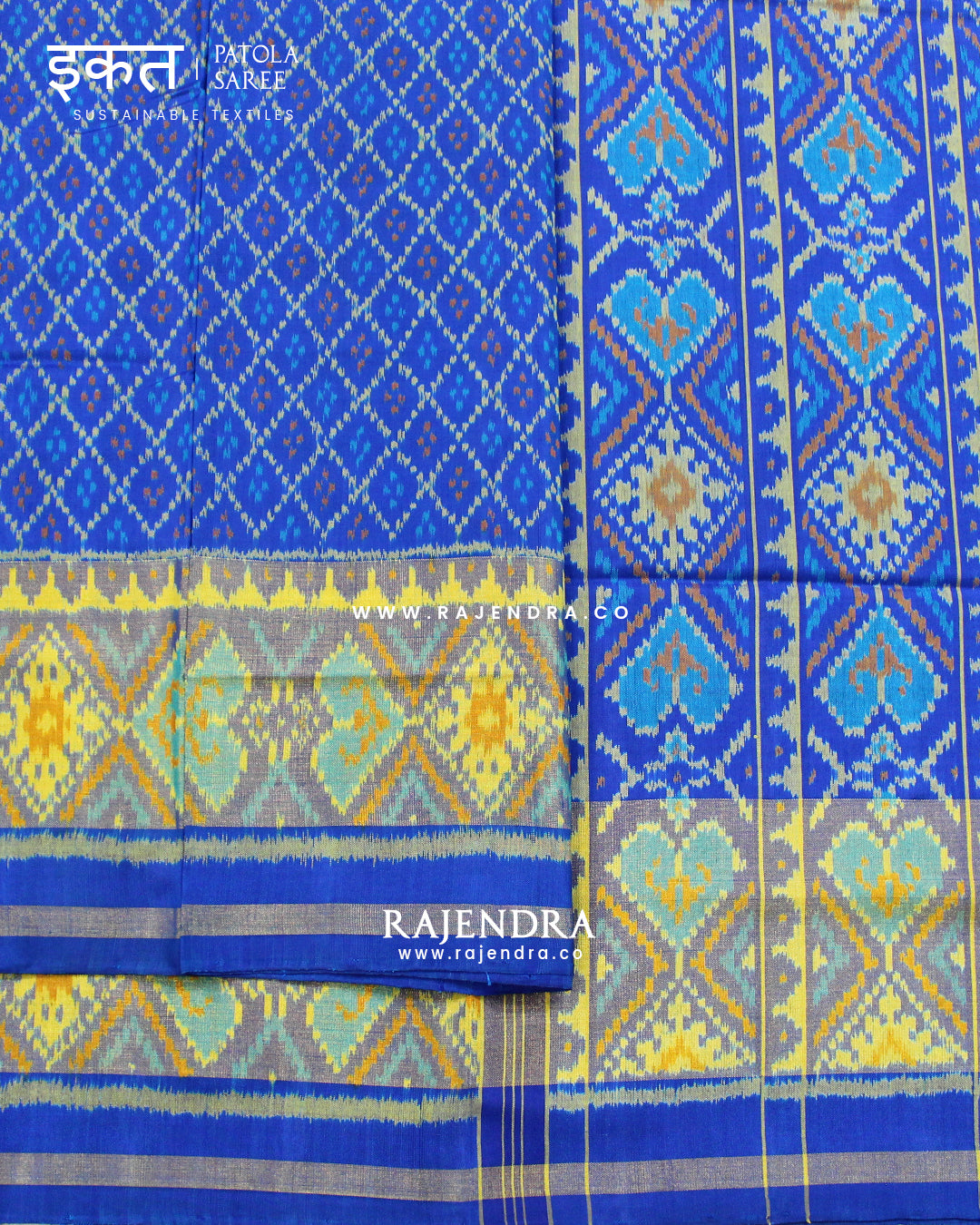 Traditional Sakali Design Blue Single Ikat Rajkot Patola Saree