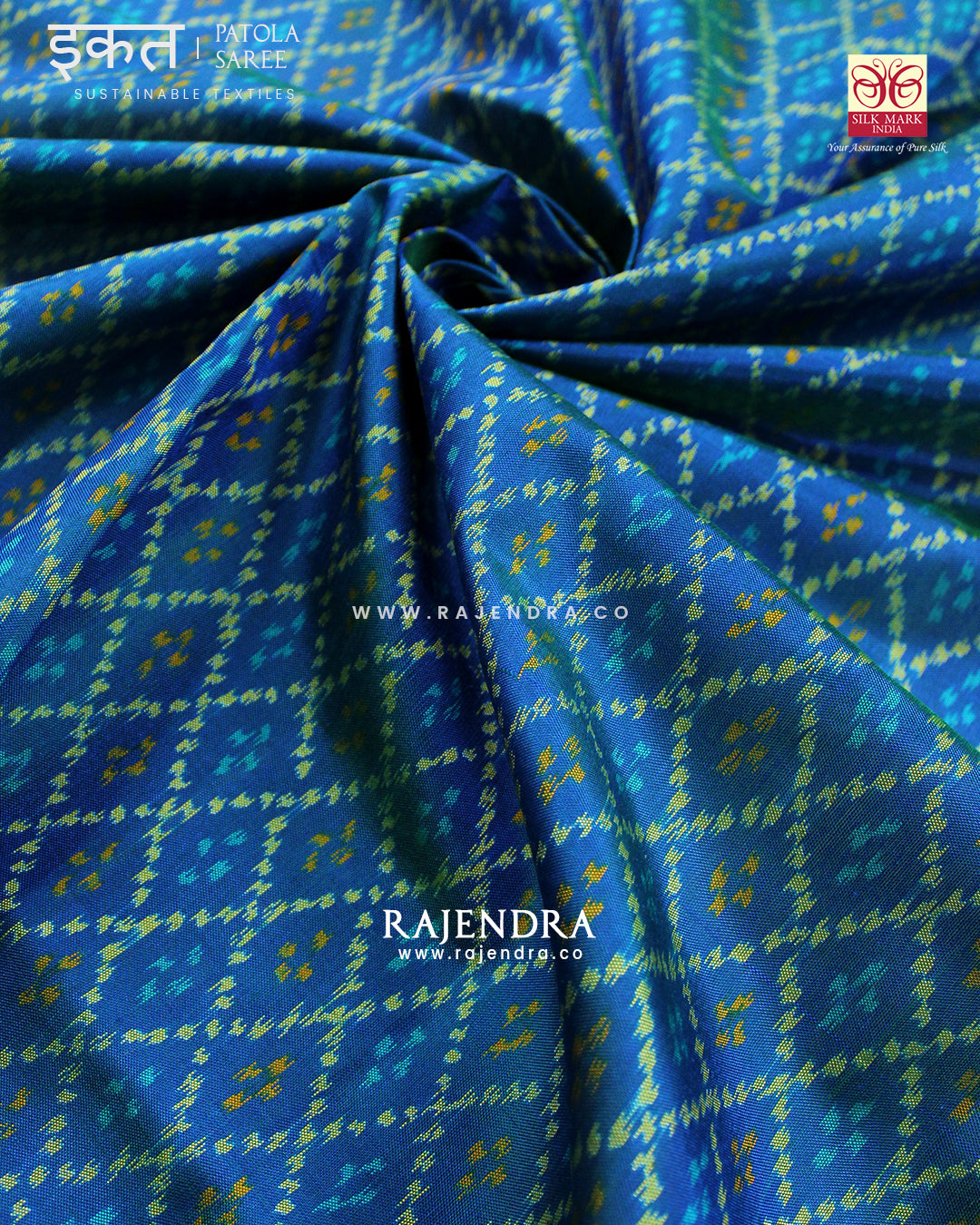 Traditional Sakali Bhat Sky Blue Single Ikat Rajkot Patola Saree