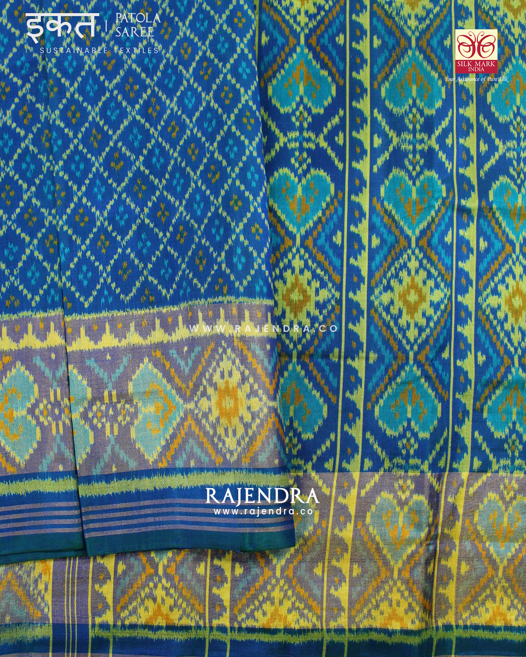 Traditional Sakali Bhat Sky Blue Single Ikat Rajkot Patola Saree
